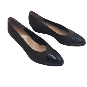Salvatore Ferragamo Two-toned Brown Black Wedge Size 6.5